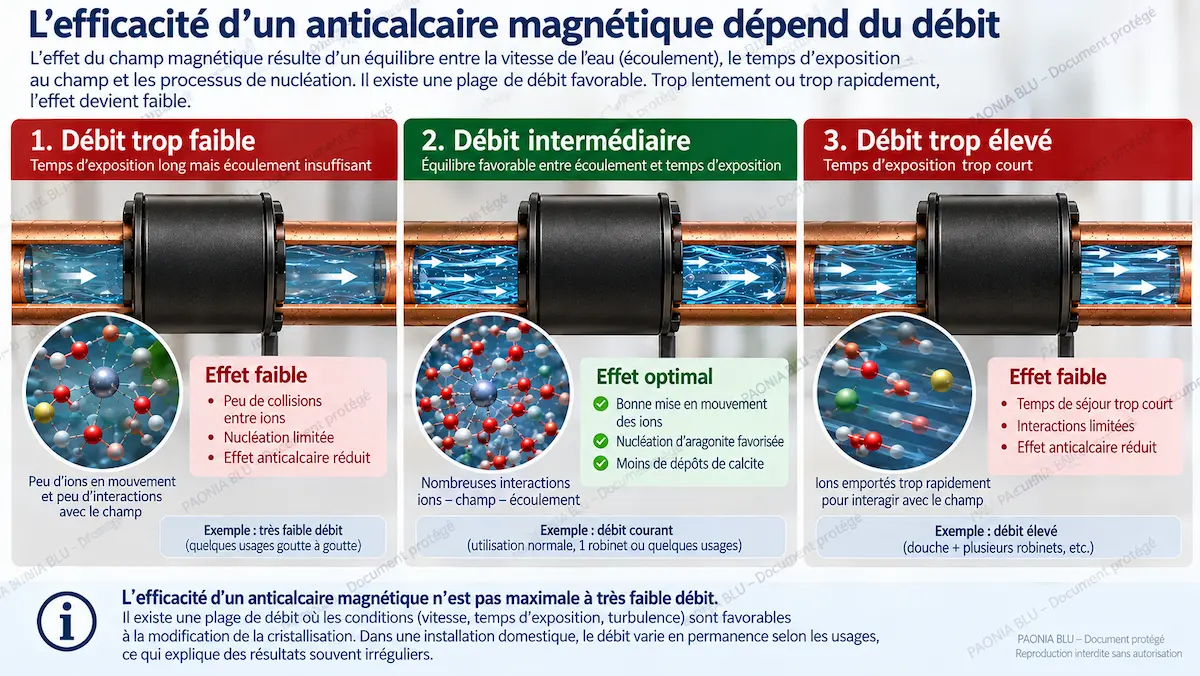 Influence du débit de l'eau et du temps d'exposition sur l'efficacité d'un anticalcaire magnétique